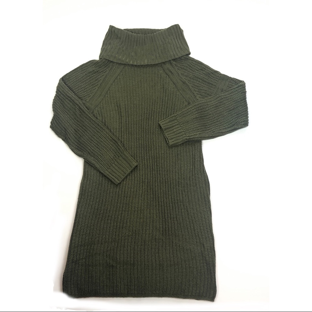 Dark Green Sweater Dress W/ Cowl Neck Size Large - Picture 2 of 8